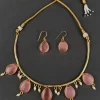 ROYAL DEW DROP GEMSTONE NECK CUFF SET - PINK Pink Royal Dew Drop Gemstone Neck Cuff Set with matching teardrop earrings