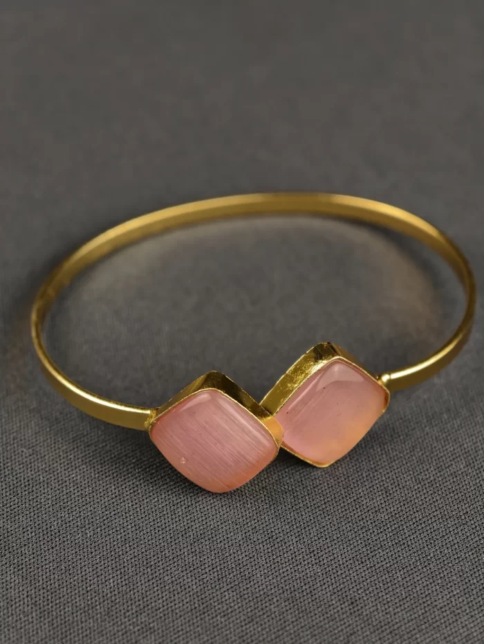 ROYAL HORIZON OPEN BANGLE - PINK Pink Royal Horizon Open Bangle with faceted square stones