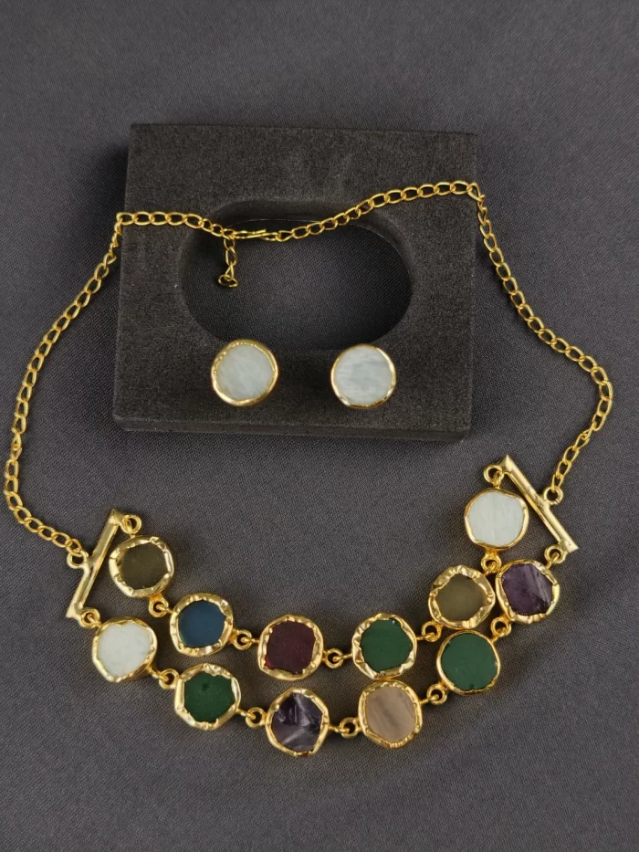 SPECTRUM DOUBLE LAYER NECK PIECE SET Spectrum Double Layer Neck Piece Set with multicoloured stones and matching studs