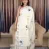 Shangupushpam Hand Painted Saree (2) Shangupushpam Hand-Painted Saree in a full-length front view with silver-toned border