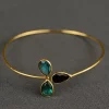 Green Tri-Gemstone Open Bangle with three faceted teardrop stones