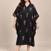 Black Printed Modal Kaftan Dress – Front View Black printed modal kaftan dress front view