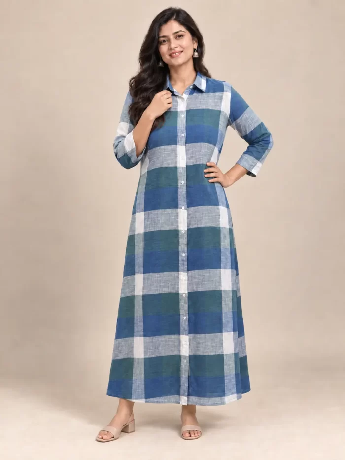 blue-green-checked-shirt-dress-main-1.webp Blue and green checked shirt dress with button front