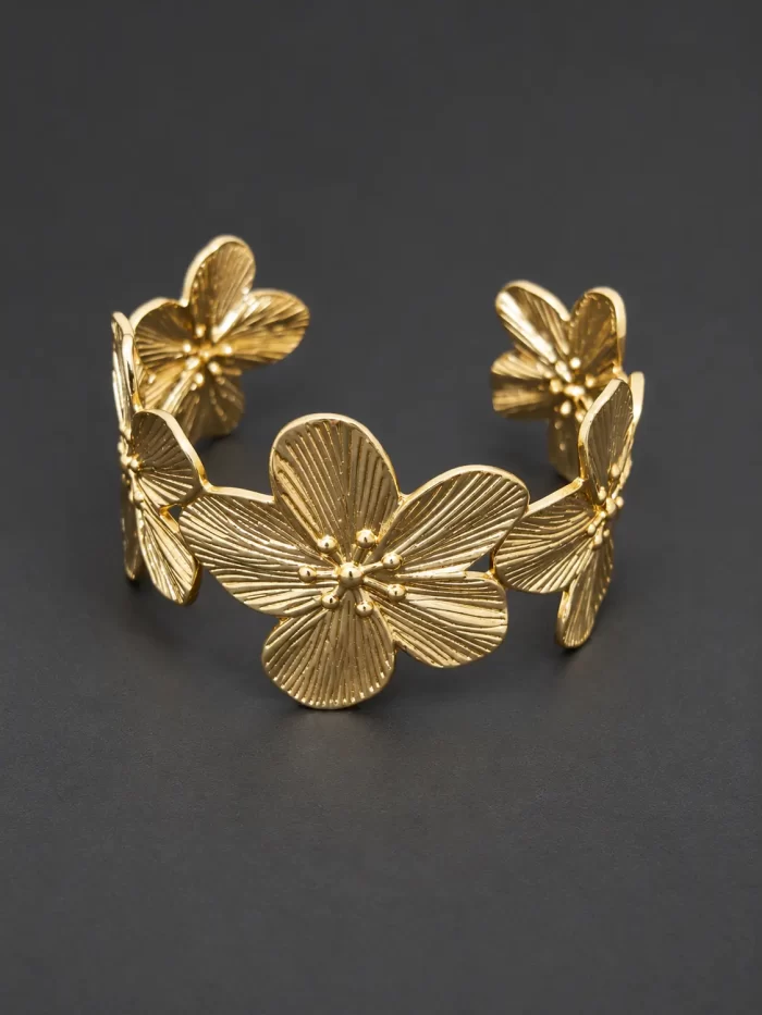 dual-bloom-sculpted-floral-cuff-1.webp Gold-tone dual bloom sculpted floral open cuff