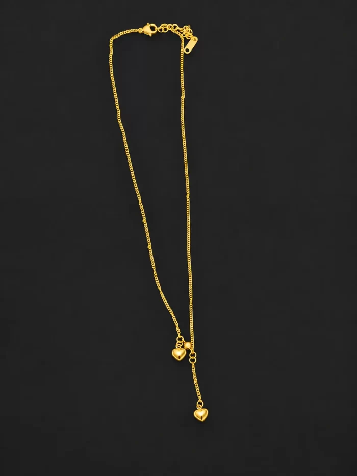 Gold & Red Heart Lariat Necklace