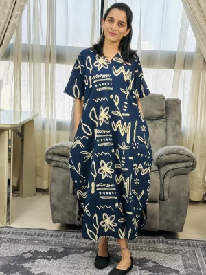 lrkr-064-main-front-1.webp Navy and ivory abstract-print cotton maxi dress with V-neck and short sleeves