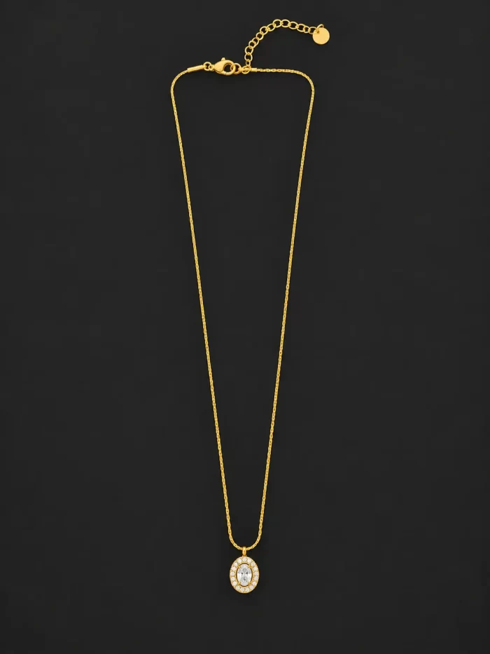 Oval Halo Crystal Pendant Necklace