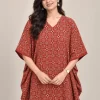 Rust Block Print Modal Kaftan Dress – Print Detail Rust modal kaftan dress V-neck and block print detail