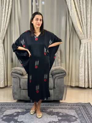 Black Printed Modal Kaftan Dress – gallery-01