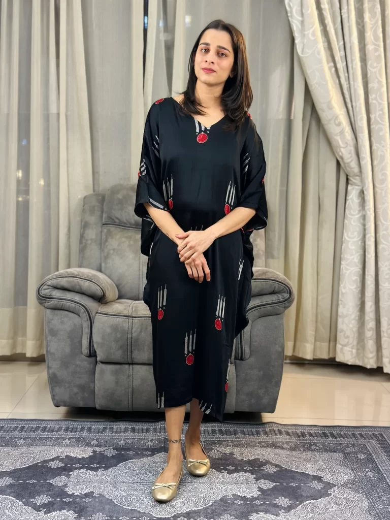 Black Printed Modal Kaftan Dress